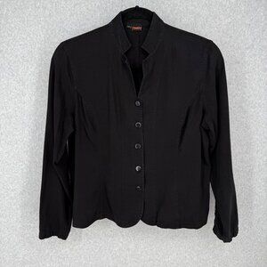 Tianello Tencel Jillian Blouse Jacket Size XL Black Button Up Mandarin Collar